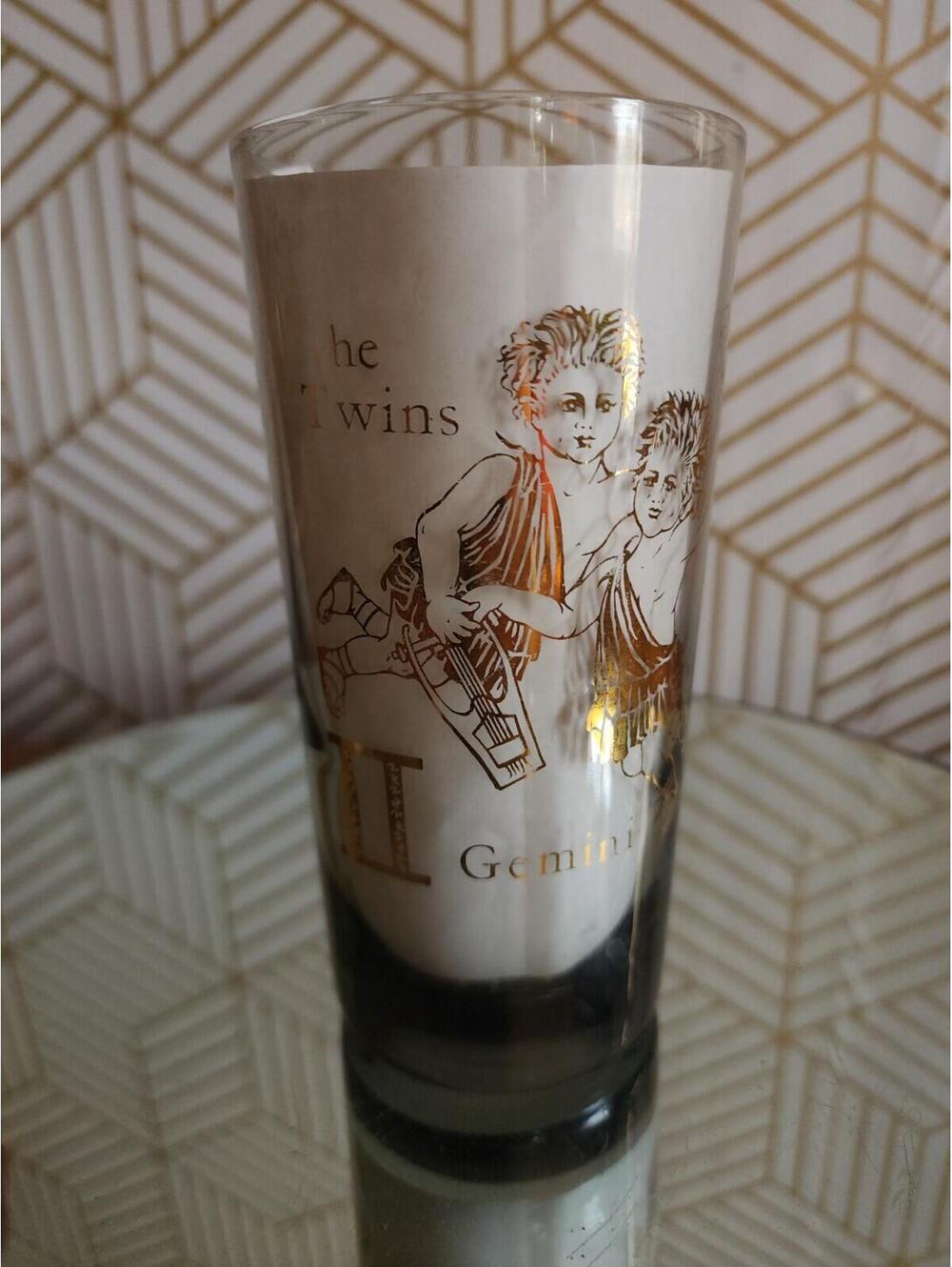 Vintage MidCentury Smoked Glass GEMINI Zodiac Collins Astrology Tumbler